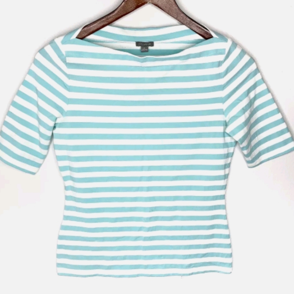 Ann Taylor Boat Neck 1/2 Sleeve Striped Top
